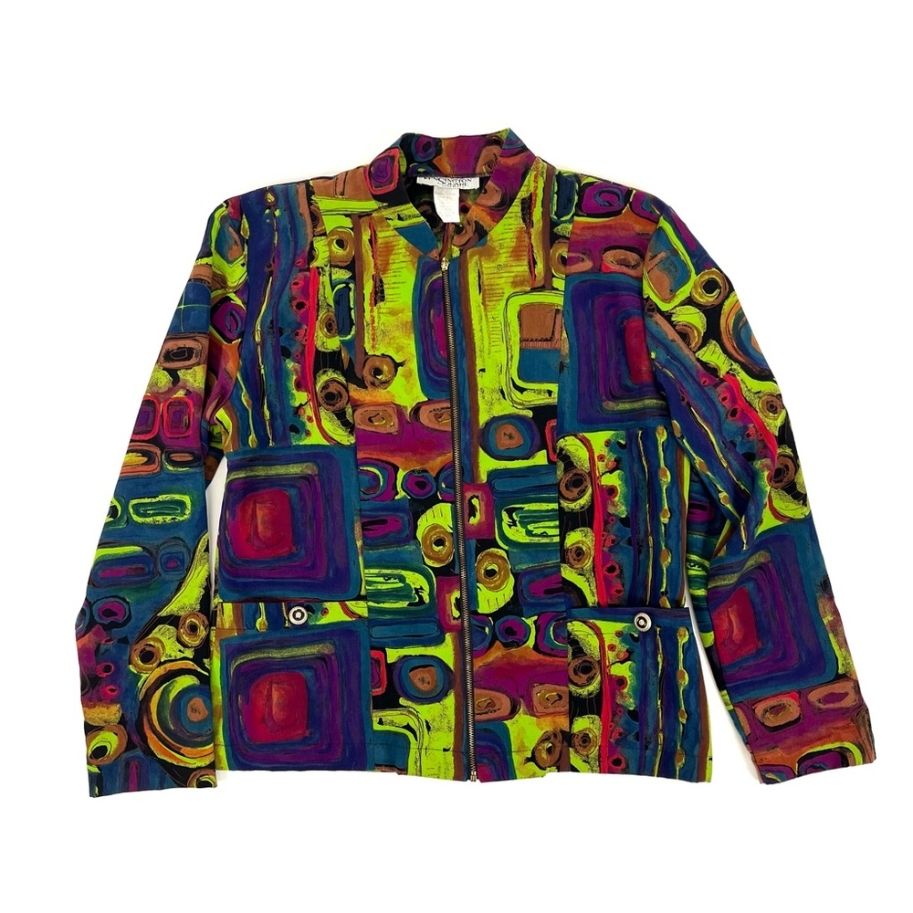 Vintage Geometric Abstract Green Multi Colored Jacket